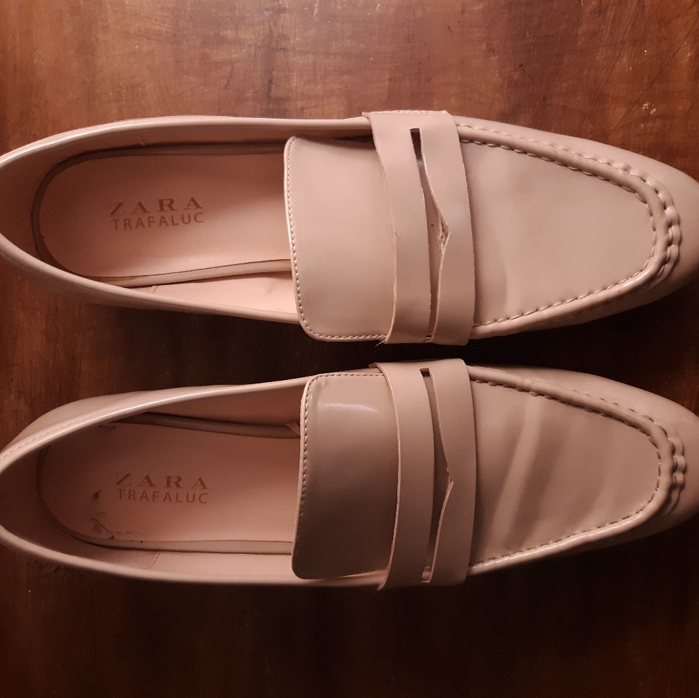Zara Nude Faux Leather Loafers Women's Size 41